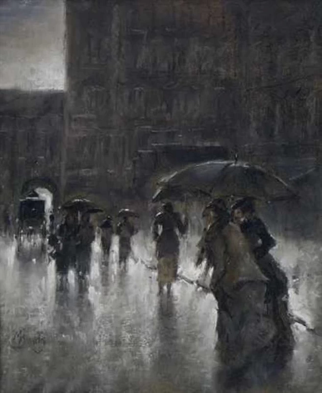 Scena di strada sotto la pioggia
